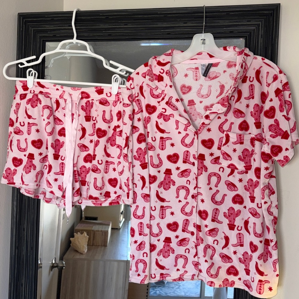 Pink and White Cactus Print Pajama Set